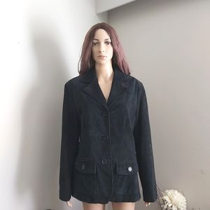 Lady Hathaway suede black leather blazers jacket vintage black blazer